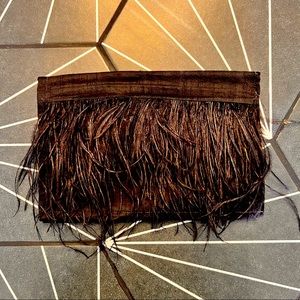 Black Raw Silk Feather Clutch